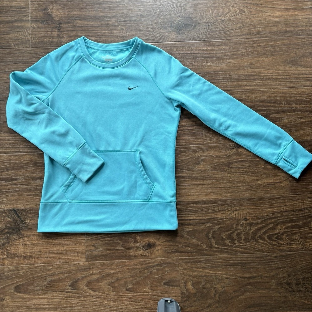 Nike Therma-FIT Women's Blue Pullover Sweatshirt M Thumb Holes Kangaroo Pocket